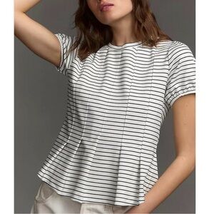 Anthropologie Maeve Corset Peplum Striped Preppy Top White & Black Boho Size XS